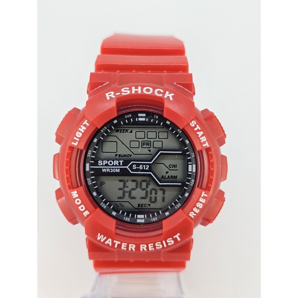 Men's Sports Digital Watch 50MM Red Case Plastic Bands Light Working - Picture 1 of 12